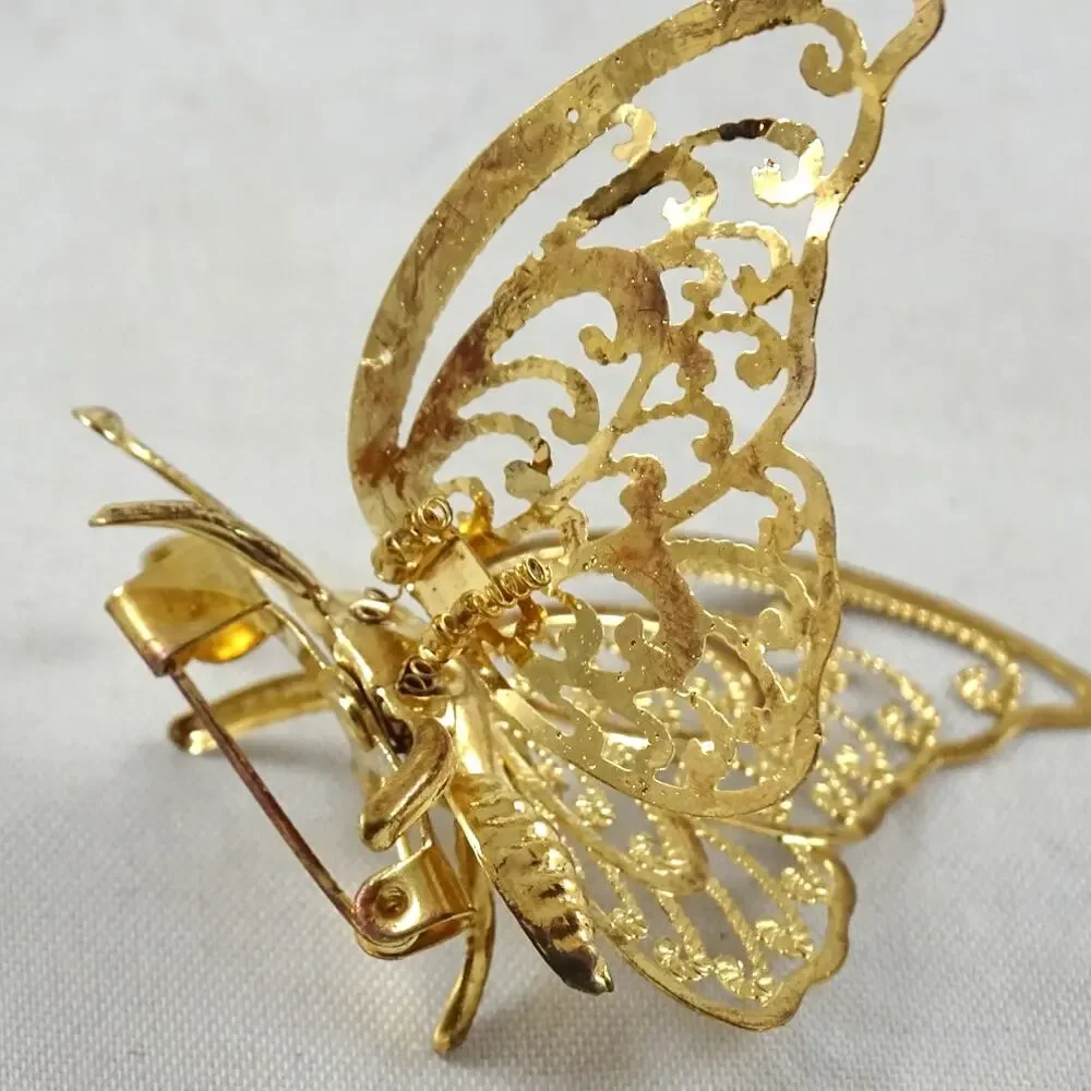 Vintage Gold Tone Trembler Butterfly Brooch | Movable Flutter Wings Spring Pin